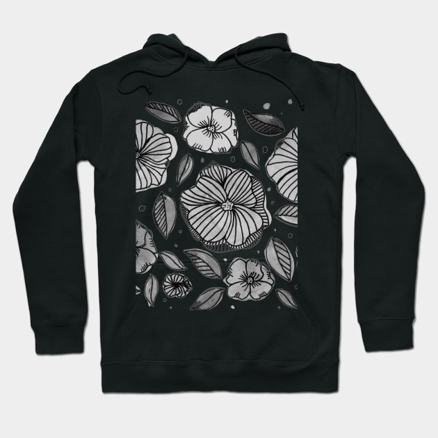 Watercolor and ink flowers - black and white Hoodie by wackapacka